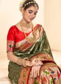 Beautiful Green Silk Jacquard Work Classic Designer Saree - 1