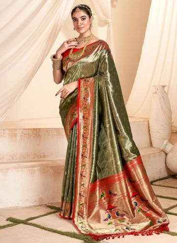 Beautiful Green Silk Jacquard Work Classic Designe