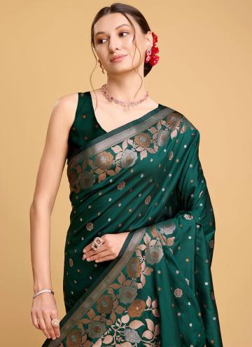 Beautiful Green Silk Jacquard Work Contemporary Saree