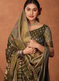 Beautiful Green Silk Printed Classic Designer Saree for Ceremonial - 1