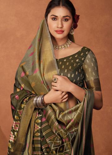Beautiful Green Silk Printed Classic Designer Saree for Ceremonial