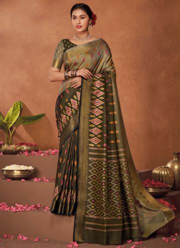 Beautiful Green Silk Printed Classic Designer Sare