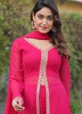 Beautiful Hot Pink Faux Georgette Embroidered Designer Salwar Kameez - 3