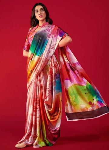 Beautiful Multi Colour Pure Crepe Digital Print Classic Designer Saree
