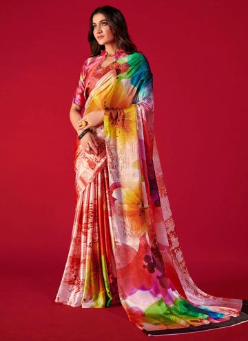 Beautiful Multi Colour Pure Crepe Digital Print Classic Designer Saree