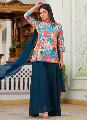 Beautiful Multi Colour Satin Foil Print Trendy Salwar Kameez