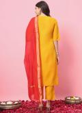 Beautiful Mustard Blended Cotton Embroidered Trendy Salwar Suit - 1