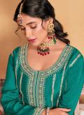 Beautiful Pink and Turquoise Chinon Embroidered Designer Salwar Kameez - 1