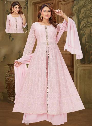 Beautiful Rose Pink Georgette Mirror Work Salwar Suit for Ceremonial
