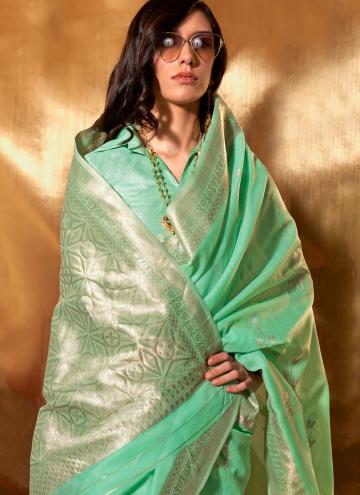 Beautiful Sea Green Cotton  Woven Classic Designer Saree