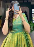 Beautiful Woven Kanjivaram Silk Green Readymade Designer Gown - 1