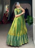 Beautiful Woven Kanjivaram Silk Green Readymade Designer Gown - 2