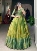 Beautiful Woven Kanjivaram Silk Green Readymade Designer Gown - 3