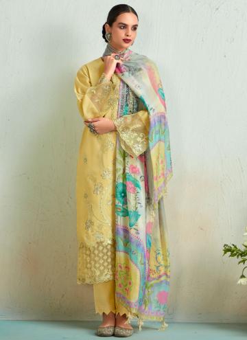 Beautiful Yellow Muslin Embroidered Trendy Salwar Suit