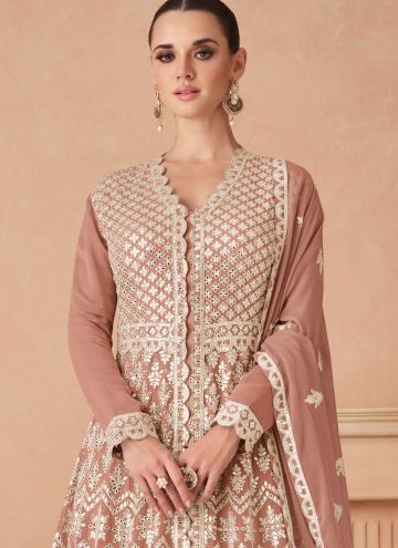Beige color Georgette Anarkali Suit with Embroidered