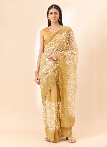 Beige Organza Embroidered Trendy Saree for Ceremonial