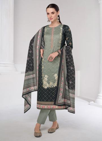 Black and Grey color Satin Trendy Salwar Suit with Digital Print