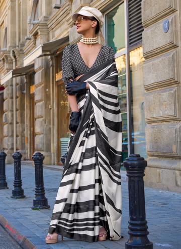Black and White Classic Designer Saree in Faux Crepe with Print