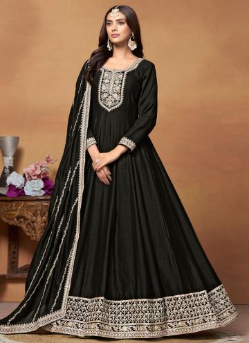 Black Art Silk Embroidered Salwar Suit for Ceremon