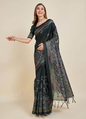 Black Casual Saree in Silk with Fancy work