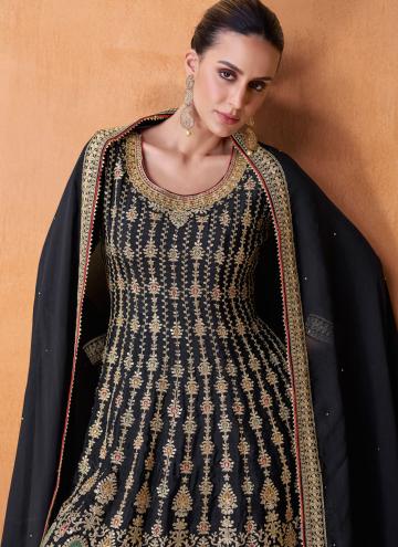 Black Chinon Embroidered Salwar Suit for Ceremonial