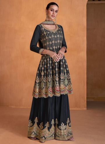 Black Chinon Embroidered Salwar Suit for Ceremonia