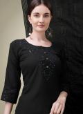 Black color Blended Cotton Salwar Suit with Embroidered - 4