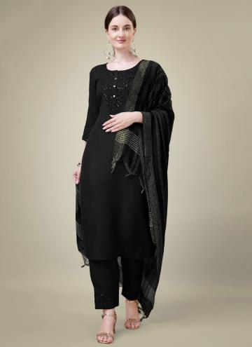 Black color Blended Cotton Salwar Suit with Embroi