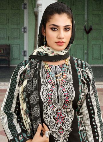 Black color Cotton Lawn Salwar Suit with Digital Print