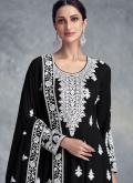Black color Embroidered Chinon Designer Salwar Kameez - 1