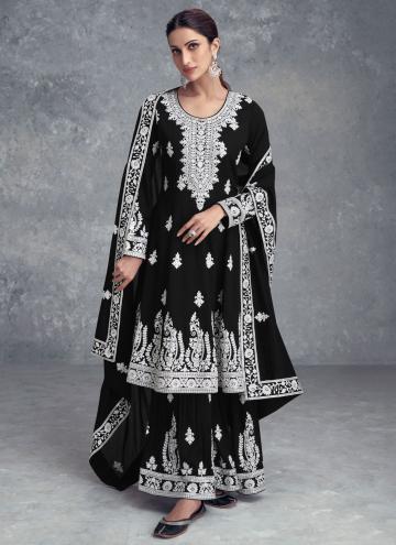 Black color Embroidered Chinon Designer Salwar Kam