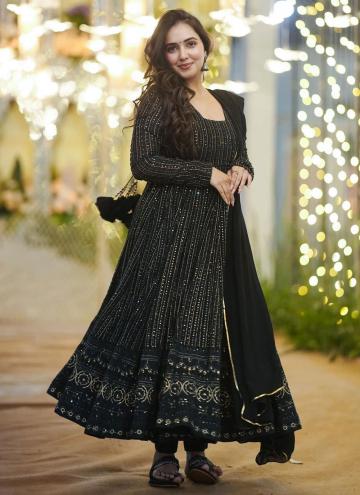 Black color Embroidered Faux Georgette Gown