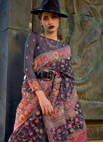 Black color Organza Classic Designer Saree with Woven