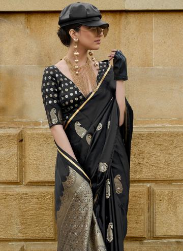 Black Contemporary Saree in Satin with Woven