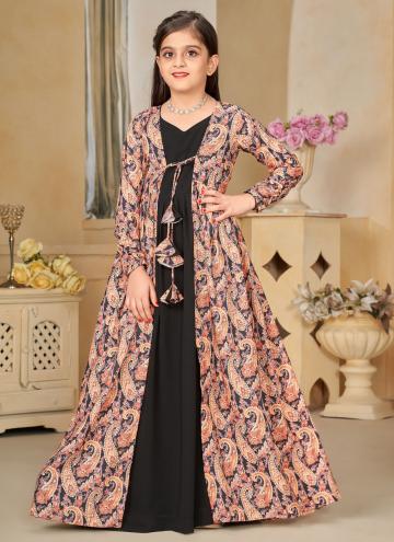 Black Faux Georgette Digital Print Gown for Ceremo