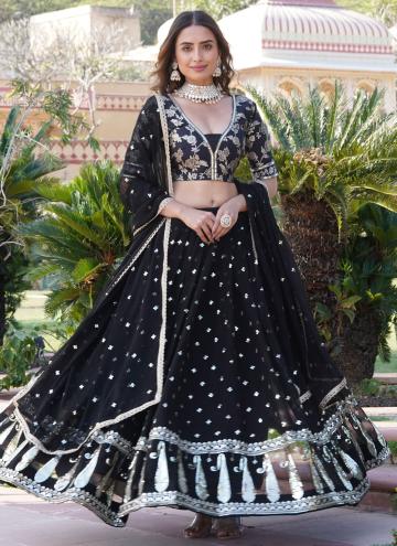 Black Faux Georgette Embroidered A Line Lehenga Choli for Ceremonial