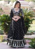 Black Faux Georgette Embroidered A Line Lehenga Choli for Ceremonial - 3