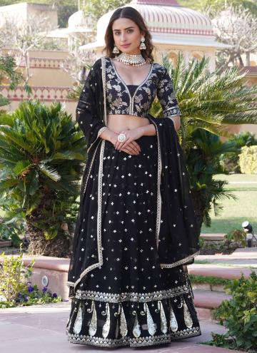 Black Faux Georgette Embroidered A Line Lehenga Ch