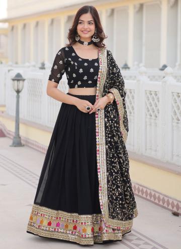 Black Faux Georgette Embroidered A Line Lehenga Ch