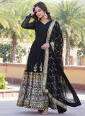 Black Faux Georgette Embroidered Gown for Ceremonial - 1