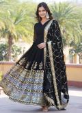 Black Faux Georgette Embroidered Gown for Ceremonial - 2