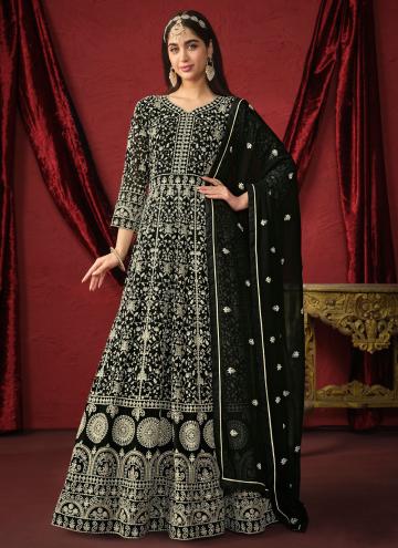 Black Faux Georgette Embroidered Trendy Salwar Kam