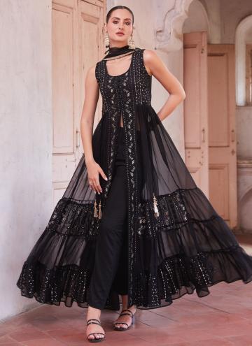Black Georgette Embroidered Designer Salwar Kameez for Ceremonial
