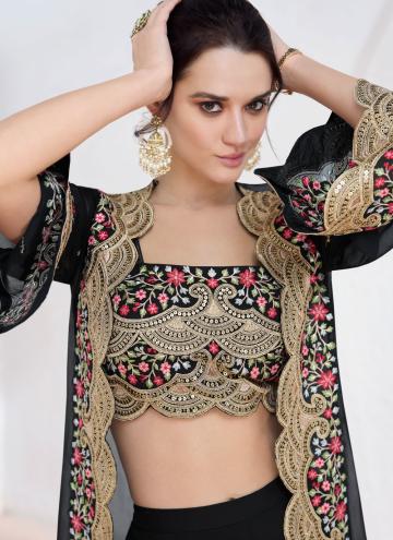Black Georgette Embroidered Jacket Style Suit for Ceremonial
