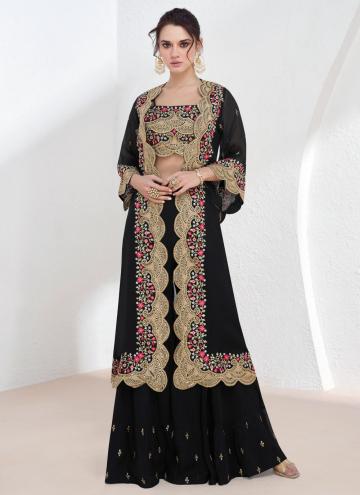 Black Georgette Embroidered Jacket Style Suit for 