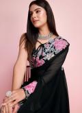 Black Georgette Embroidered Trendy Saree for Casual - 1