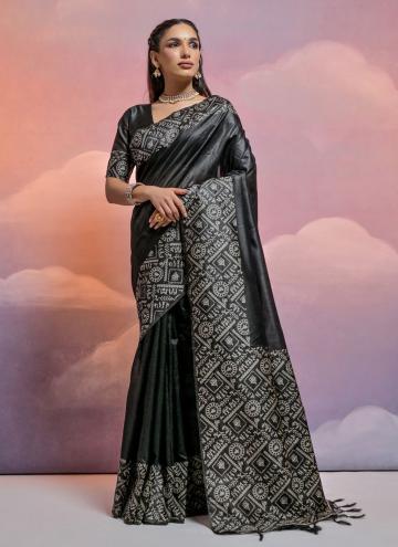 Black Handloom Silk Woven Contemporary Saree