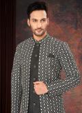 Black Jacquard Embroidered Indo Western for Engagement - 1