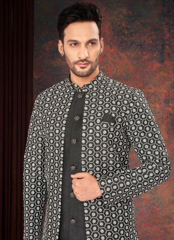 Black Jacquard Embroidered Indo Western for Engagement