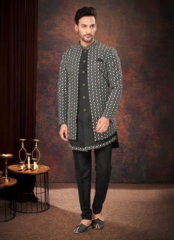 Black Jacquard Embroidered Indo Western for Engagement